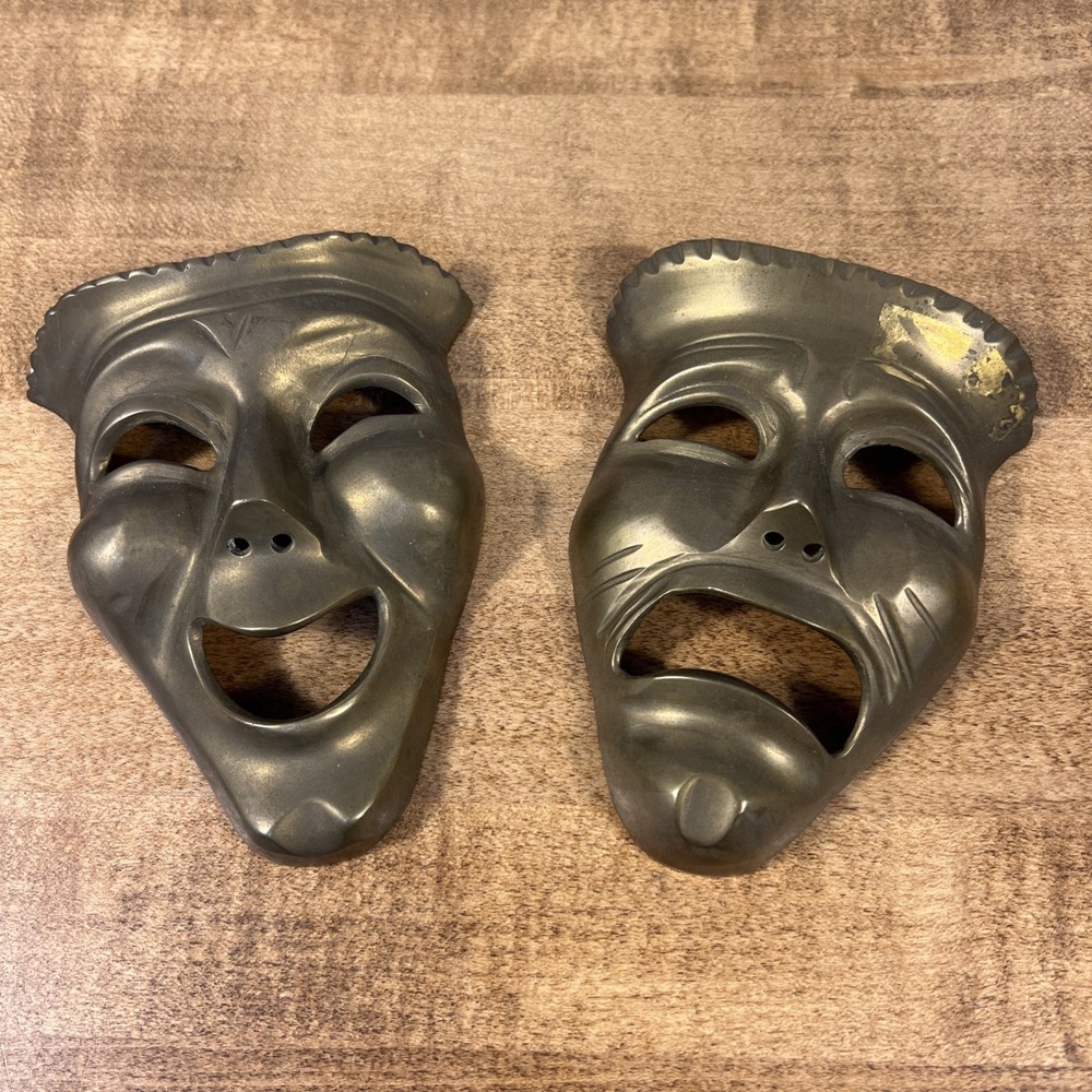 Vintage Brass Theater Drama Tragedy Comedy Happy Sad Face Masks Wall Hanging